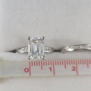 Charles & Colvard 14K WG 2.5ctw Emerald Moissanite Bridal Ring Set 5.5
